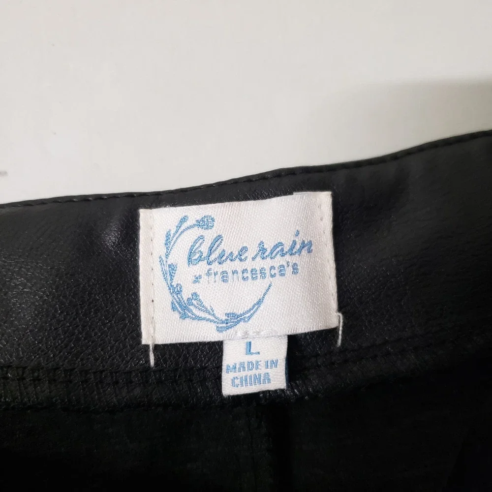 Blue Rain Francescas Mini Skirt Womens Large Black Faux Leather‎ Wrap Asymmetric